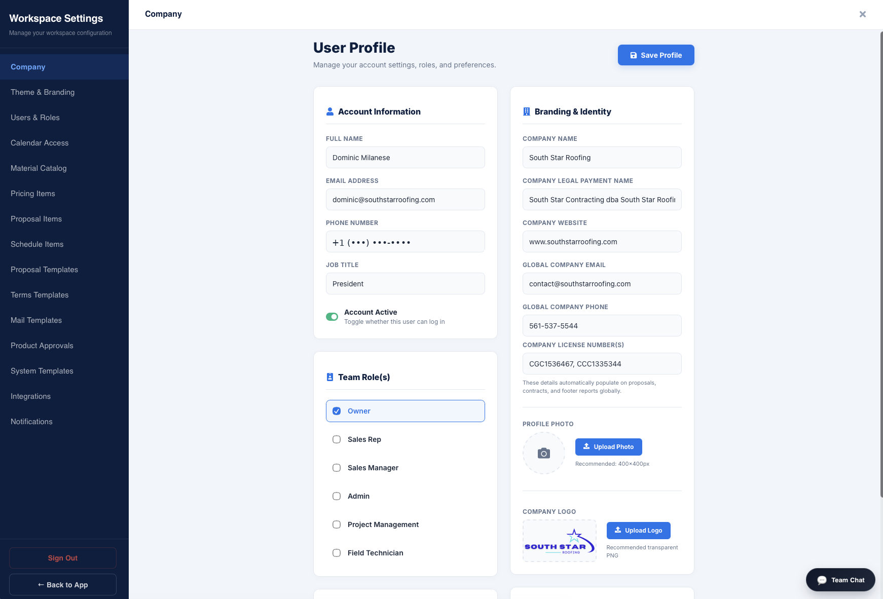 Starstruct user profile showing the field where a user enters their own mobile number